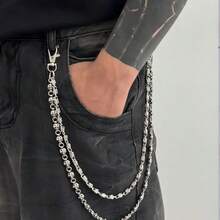 1pc Personalized Hip Hop Geometric Metal Chain Waist Chain, Used For Pants Decoration, Multi-Layer Flower Paperclip Chain Body Chain, For Men's Daily Party Wear, Ideal Gift For Men, Birthday Gift, Holiday Gift - Silver - View 2