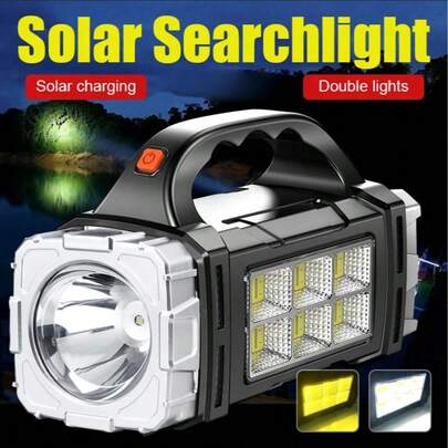 Lámpara electrónica portátil con interfaz solar/USB, Linterna LED, Luz de camping multifuncional, Con luz lateral y linterna potente. Adecuado para pesca, senderismo, caminatas nocturnas, etc.