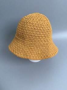 1pc Women's Crochet Wide Brim Foldable Straw Hat, Minimalist & Versatile, Suitable For Summer Beach Vacation - Straw Hat - View 8