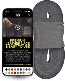 TOFL - Cordones de piel para botas, 1/8 pulgadas de grosor, 72 tiras de piel [1 par] - Gris ahumado - Ver 11