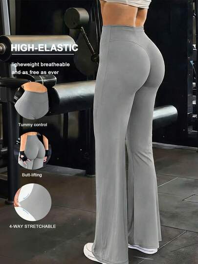 GAOVOT Pantalones rectos de cintura alta con efecto levantador de glúteos y control de abdomen, de unicolor y estilo casual, adecuados para Pilates, yoga, fitness, ciclismo y uso diario versátil, para mujer