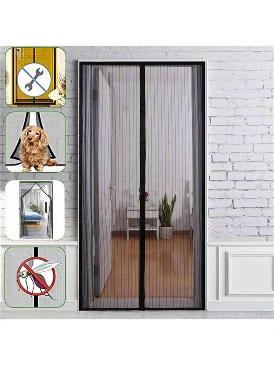 1pc Upgraded Magnetic Self-Sealing Screen Door, Heavy Duty Magnetic Closure To Prevent Insects, Retractable Mesh Sliding Screen Door - Multicolor - View 1