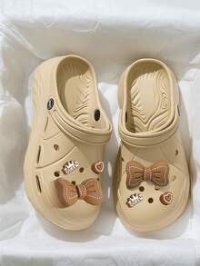 MAOLI 女士夏季凉鞋，蝴蝶结装饰，厚底加厚透气一脚蹬凉鞋，5厘米防水台，减震，轻便透气，适合户外运动 - 卡其色 - 查看 11