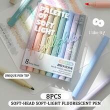 8pcs Soft Tip Fluorescent Highlighter Pens, Vibrant Color Markers For Underlining, Journaling, Coloring, Smooth Writing, Best For Students, School, Office Supplies, Classroom Rewards, Holiday Gifts - Multicolor - View 10