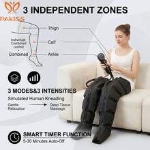 Air Wave Leg Massager 2pcs/Set, 3-Zone Independent Control Zippered Air Compression Foot Therapy Machine, 3 Modes 3 Intensity Levels Human-Like Kneading, Smart Timer Combination Thigh Calf Foot Sole Massager, Recommended Gift - 黑色 - 查看 9