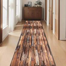 1pc Brown Wooden Outdoor Yard Long Carpet, Easter Holiday Decoration, Living Room Printed Long Carpet, Outdoor Entrance Door Mat, Living Room Bedroom Bathroom Kitchen Long Absorbent Floor Mat, Table Edge Rug Foot Pad, Outdoor Decorative Garden Carpet - 4 - View 3