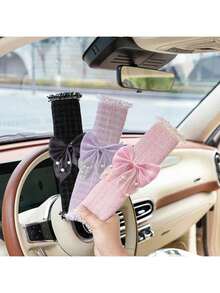 2pcs/1pc Bow Shaped Car Seat Belt Shoulder Protection Cover, Small Fragrant Wind Car Seat Belt Protection Cover, Decorative Cover, Anti Pinch Wear Seat Belt Cover Car Accessories - A - View 2