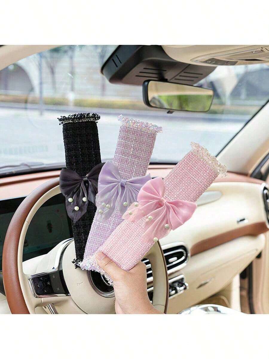 2pcs/1pc Bow Shaped Car Seat Belt Shoulder Protection Cover, Small Fragrant Wind Car Seat Belt Protection Cover, Decorative Cover, Anti Pinch Wear Seat Belt Cover Car Accessories