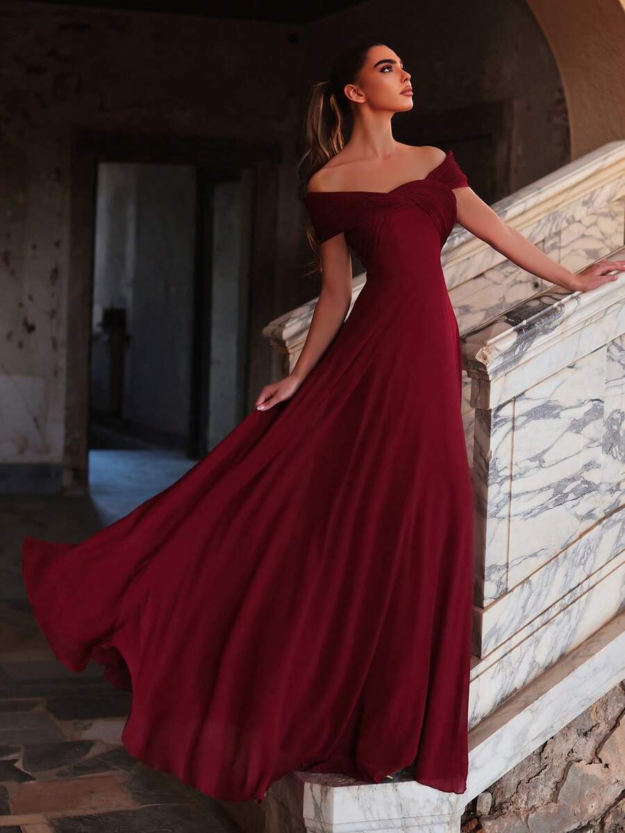 Faeriesty Elegante vestido de noche de gasa con hombros descubiertos, adecuado para bodas, eventos de alfombra roja y galas de lujo