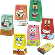 SpongeBob SquarePants 12入/6入主題紙製禮品袋 卡通糖果手提袋 耐用牛皮紙袋 適合生日派對、節日禮物與粉絲活動，可愛慶祝場合派對小禮 (隨機款式) - 彩色 - 查看 4