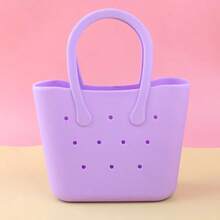 Túi tote tự làm bằng silicon, túi đi biển rỗng nhẹ tiện dụng, giỏ đựng đồ trong phòng tắm. - Màu tím - Xem 2