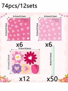 74件/37件粉色花束手工工艺套装 - 适合手工爱好者，纸花束制作套装。可制作心形花束，非常适合母亲节、婚礼、感恩节、DIY礼物和派对。 - 均碼 - 查看 10