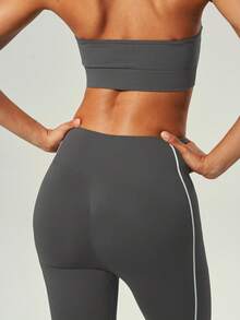 UONNOU Bộ 2 món phong cách xuân/hè cho nữ, áo bra thể thao + quần legging định hình. Đi kèm áo bra trong suốt tháo rời chống lộ, thiết kế hở lưng và vai gợi cảm. Nâng mông đào, định hình chân, thon gọn eo. Phù hợp tập gym, yoga, phối đồ thời trang, mặc thường ngày, đi làm, đi du lịch - Xám - Xem 8