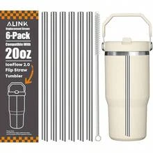 Stainless Steel Straws Compatible With IceFlow 2.0 Flip Straw Tumbler 20oz, 6 Pack Reusable Metal Straws Flow 20oz 2.0 Cup Lid Only, Plus Straw Brush - 20 OZ 2.0 - Xem 2