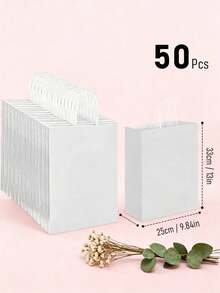 50个纸质礼品袋，尺寸：16x22x8厘米、27x21x11厘米、33x25x12厘米，白色/卡其色牛皮纸袋，可重复使用，适用于生日、派对、婚礼、送礼等场合。 - 查看 15