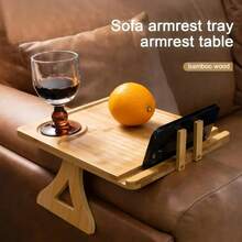 Khay tre gấp gọn gắn tay vịn ghế sofa, có ngăn đựng điện thoại, không cần lắp ráp, món quà tân gia hoặc quà cưới lý tưởng. - Màu be - Xem 8