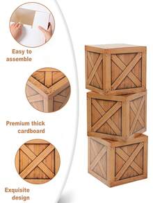 3pcs 27cm Wood Grain Party Decorations, Wood Grain Pattern Boxes, Party Backdrops, Game Party Tabletop Decor, Suitable For Birthday Party Supplies, Halloween Party Decor, Car Decor, Baby Shower Decor, Western Cowboy Party Decor, 1st Birthday Party Room Decor, Party Surprise Boxes, Baby Shower Gifts, Room Decor, Party Photo Props, Birthday Surprise Gifts, Party Favors - Dark Wood Planks - View 9