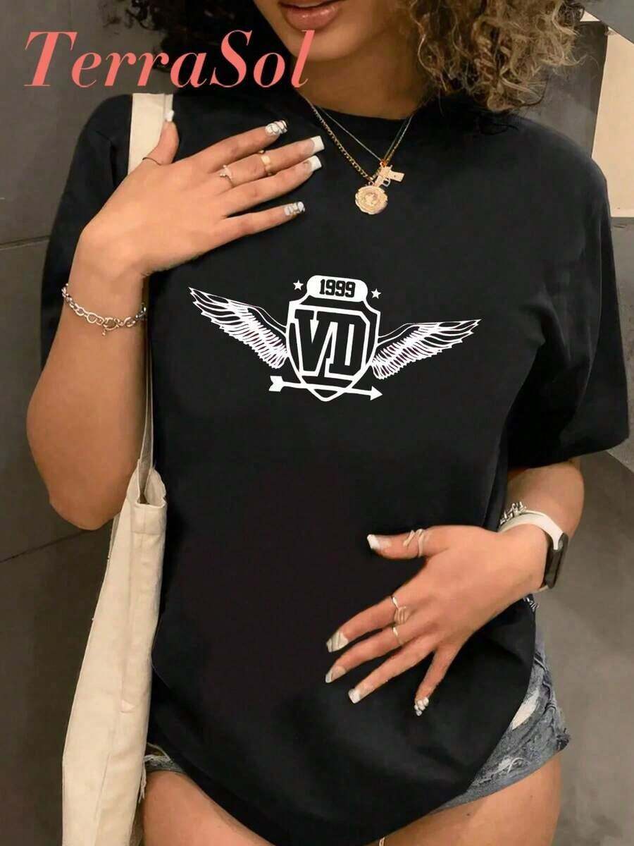 Camiseta casual de algodón puro para mujer, ideal para Pascua y el Día de San Patricio, con un estampado gráfico sencillo y lindo, cuello redondo, mangas cortas, estilo urbano de verano y un regalo sorpresa para familiares y amigos. - Negro 1 - Ver 1