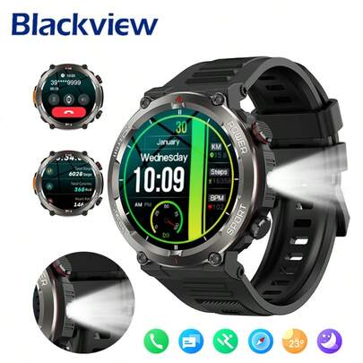 1.45英寸高清触控男士智能手表，配备手电筒、蓝牙通话、SOS紧急呼叫、心率监测、睡眠监测、计步器、卡路里和血压追踪、100天超长续航、IP67级防水，是理想的礼物之选。