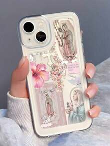 Funda de teléfono de moda de TPU con elementos mitológicos religiosos 1 pieza Funda de teléfono transparente de TPU con absorción de golpes y antihuellas con gráfico artístico de cruz y Virgen María, compatible con iPhone 16 Pro/16 Plus, 15/15 Pro Max/15 Pro, 11/12/13/14 Pro Max, 11 Pro/11 Pro Max, 12 Pro/12 Pro Max, 13 Pro/13 Pro Max, 14 Pro/14 Pro Max, carcasa suave, regalo de Pascua elegante y creativo - Estilo 3 (1 pieza) - Ver 2