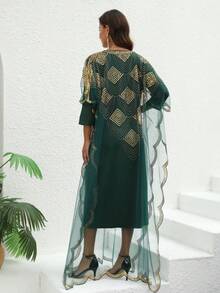 JINLICX Vestito copri-costume in chiffon leggero e traspirante verde muschio taglie forti per donna, adatto per vacanze al mare - Verde Scuro - Visualizzare 6