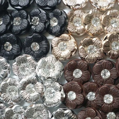 10/20pcs Rhinestone Textured Floral Round Versatile Retro Small Buttons For Sweater, Cardigan, Shirt DIY Decoration