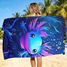 Ombre Blue & Purple Cartoon Hexagon Dinosaur Quick-Dry Beach Towel, Cute Ocean Style Absorbent Bath Towel, Lovely Design For Beach Vacation - A - View 7