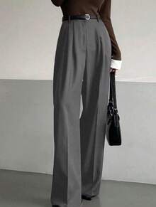 Classic And Versatile Suit Trousers, With A Straight Cut And Wide Legs. - 深灰色 - 查看 2
