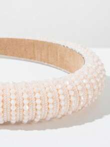 1pc Korean Stylish Solid Color Handmade Beaded Crystal Decor Hair Hoop, Sponge High Crown Elegant Versatile Party Shiny High-Quality Hair Accessory,Travel,Birthday - FG582-beige - View 4