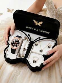 Bộ 6/5 món đồng hồ thạch anh mặt bướm thời trang thanh lịch với dây đeo da PU, kèm theo bộ trang sức vòng cổ, vòng tay, nhẫn và bông tai hình bướm đính ngọc trai duyên dáng, thích hợp cho các bạn nữ đeo trong các dịp sinh nhật, ngày lễ, lễ tốt nghiệp, sự kiện trường học, lễ kỷ niệm gia đình, quà tặng Ngày của Mẹ hoặc quà tốt nghiệp hoàn hảo. - Nhiều màu - Xem 9