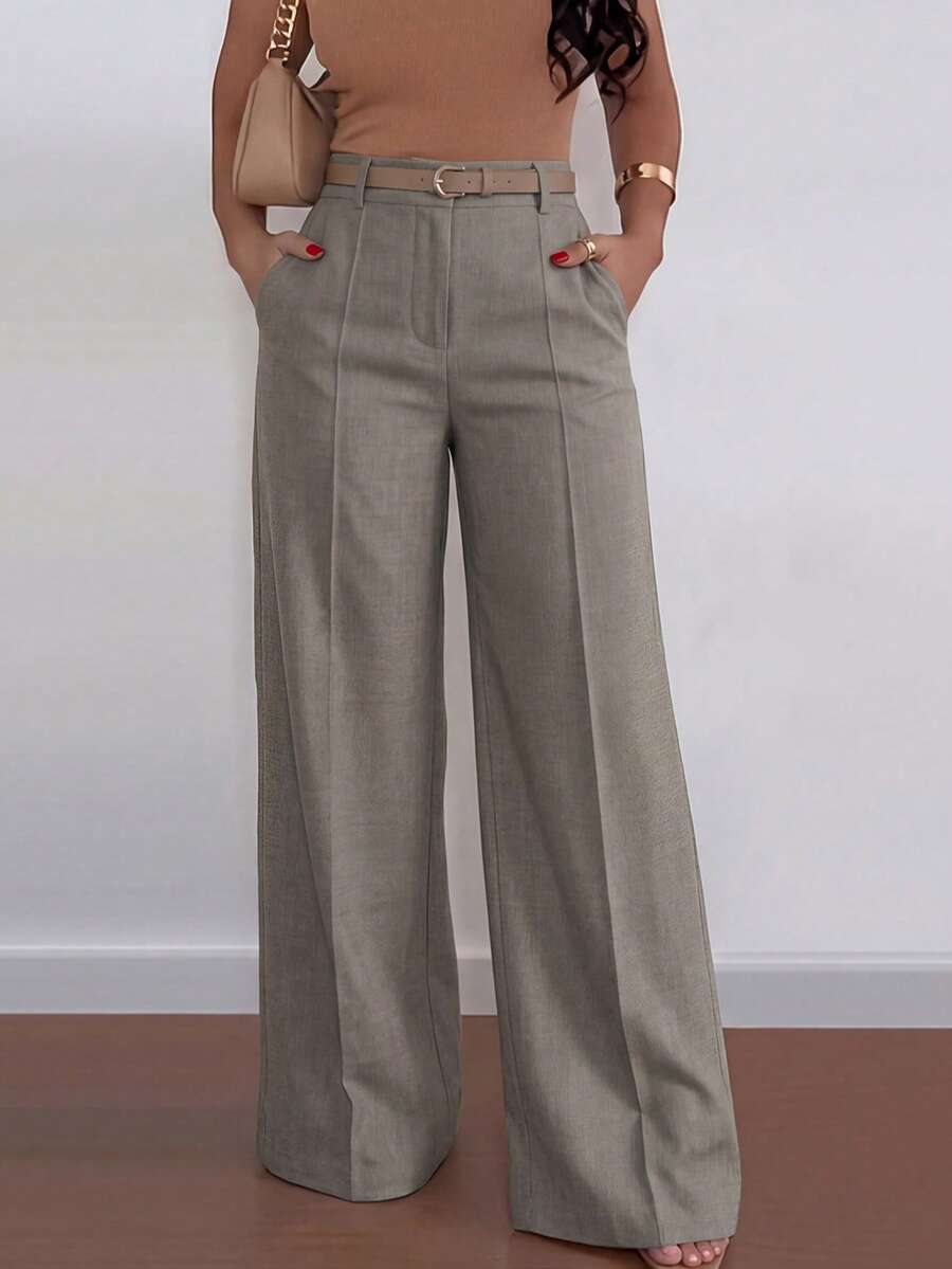 ANCHOSE 女士亚麻灰色长裤，优雅简约，四季皆宜的通勤风格，适合日常穿着和办公场合。 - 亞麻灰 - 查看 1