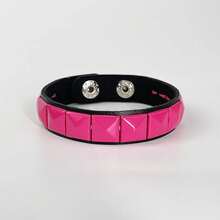 Women's Punk Pyramid Stud Leather Bracelet Adjustable Hot Pink Wide Cuff Bracelets Gothic Fashion Wristband Hand Jewelry Gift - Hai hàng - Xem 2