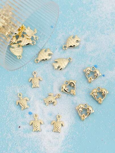 30 chiếc mặt dây chuyền hình sinh vật biển màu vàng đồng hiệu CCB, hình rùa, cá heo, cá, thích hợp để tự làm trang sức, vòng tay, mặt dây chuyền.