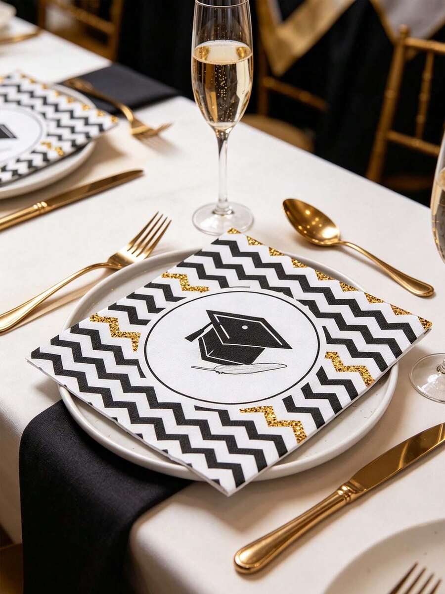 40pcs Graduation Party Napkins - Perfect For School, College And High School Graduation Celebrations | Disposable Napkins Suitable For Graduation Ceremony, Photo Booth And Family Graduation Party - Graduation Cap Printed Napkins - View 1