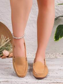 Classic Loafers, Fashionable Versatile Retro Slip-On Flat Shoes For Women - Coral Orange - View 2