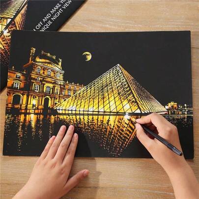 Adult Scratch Art Kit, DIY Cityscape Relief Painting, Creative Night Scene Scratch Drawing Board With Tools, Stress Relief Painting,Relaxing Art Hobby & Home Wall Decoration,Art And Craft Gift For Women