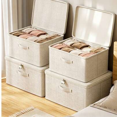 Caja de almacenamiento plegable de tela con cesta, organizador de ropa de gran capacidad