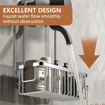 1pc Wall-Mounted Bathroom Hanging Basket Storage Rack - Lightweight Aluminum Alloy Bathroom Organizer Shelf For Shampoo & Other Items