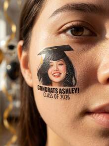Custom Graduation Temporary Tattoo Stickers, Personalized Photo Design, Fun Celebration Style Graduation Tattoos For Party Favors Decor, Customized Name Face Tattoo Decal Keepsake Gift, Customizable Text Grad Party Favor For Friends Classmates Family Graduation Season - Multicolor - View 6