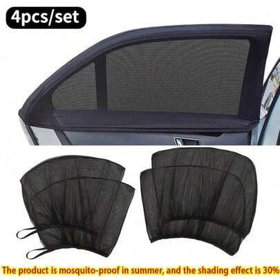 2/4 Piece Car Sunshade Anti-Mosquito Car Window Mesh Window Car UV Protection Side Window Sun Vior Mesh Sun Vior High Density Black Mesh Sun Protection Insect Repellent Easy To Install Breathable Curtain Suitable For Most Car Models