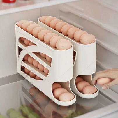 1 Giá đựng trứng tự động dạng trượt cho tủ lạnh, thiết kế 4 tầng, hộp đựng trứng, khay đựng trứng tự động tiết kiệm không gian, hộp đựng trứng dung tích lớn, giá đựng trứng tự động dạng hộp, hộp đựng trứng xếp chồng được, thiết kế trượt, khay đựng trứng bằng nhựa riêng lẻ, hộp đựng đồ nhà bếp, hộp giữ tươi, giá đựng đồ nhà bếp, giá đựng đồ trong tủ lạnh, phụ kiện nhà bếp, phụ kiện khay đựng trứng cửa bên, thích hợp cho tủ lạnh, nhà bếp, tủ bếp hoặc mặt bàn.