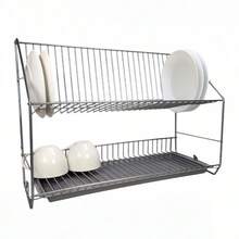 1 Pc 2-Tier Iron Dish Drying Rack, Multifunctional Kitchen Countertop Storage Rack With Cup Holder, Drain Tray, Utensil Holder & Cutting Board Rack, Rustproof Detachable Dish Rack For Sink, Sturdy Easy To Clean Kitchen Organizer For Plates, Cups & Kitchen Utensils, Housewarming/Mother's Day/Holiday Gift - Multicolor - View 17