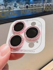 XINHONGYU 1 Set Shiny Diamond Lens Protective Case Compatible With IPhone 16 15 14 13 12 11 Pro Max - Pink - View 1