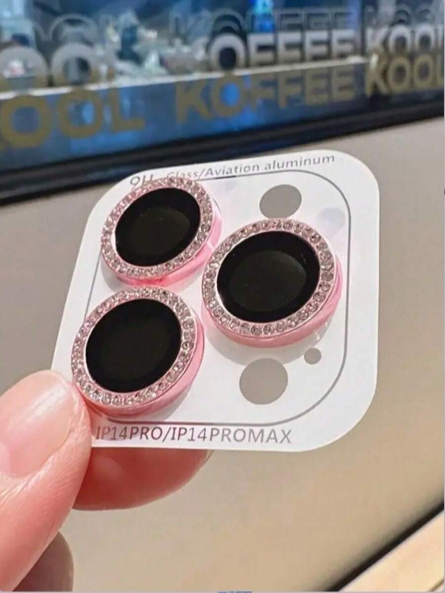 XINHONGYU 1 Set Shiny Diamond Lens Protective Case Compatible With IPhone 16 15 14 13 12 11 Pro Max - Pink - View 1