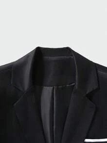 男士黑色修身两件套西装，单排扣撞色口袋西装外套+西裤，适合商务、婚礼、日常穿着 - 黑色 - 查看 5