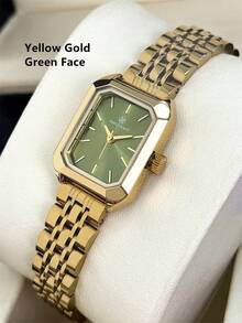 1pc Pablo Raez 18K Gold Plated Women's Wrist Watch, Elegant Stainless Steel Watch, Rectangular Accessory, Luxury Jewelry, Original Design, Charming, Silver Gold Plated, Non-Fading, Women's Formal Wrist Watch, Thick Steel Bracelet, Square Case, Top-Grade New AAA Design, Quartz Retro Wrist Watch, Business, Dream, Graduation, Wedding Gift - Gold - View 16