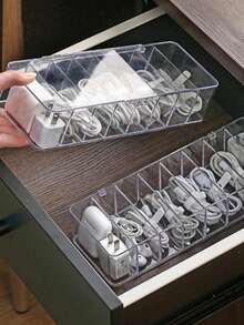 1个带盖抽屉式线缆管理盒，塑料桌面线缆整理器，家用/办公桌电子配件收纳盒，带盖线缆整理盒 - 無色 - 查看 7