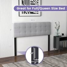 Linen Upholstered Headboard For Full & Queen Size Bed Frame, Modern Tufted Button Bed Headboard With Solid Rubber Wood Legs, Rectangular Headboard With Adjustable Width, Gray - Grey - View 2