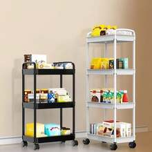 1个三层白色储物推车|耐用塑料材质+360°万向轮|适用于厨房/浴室/卧室等多种场景的储物 - 彩色 - 查看 8