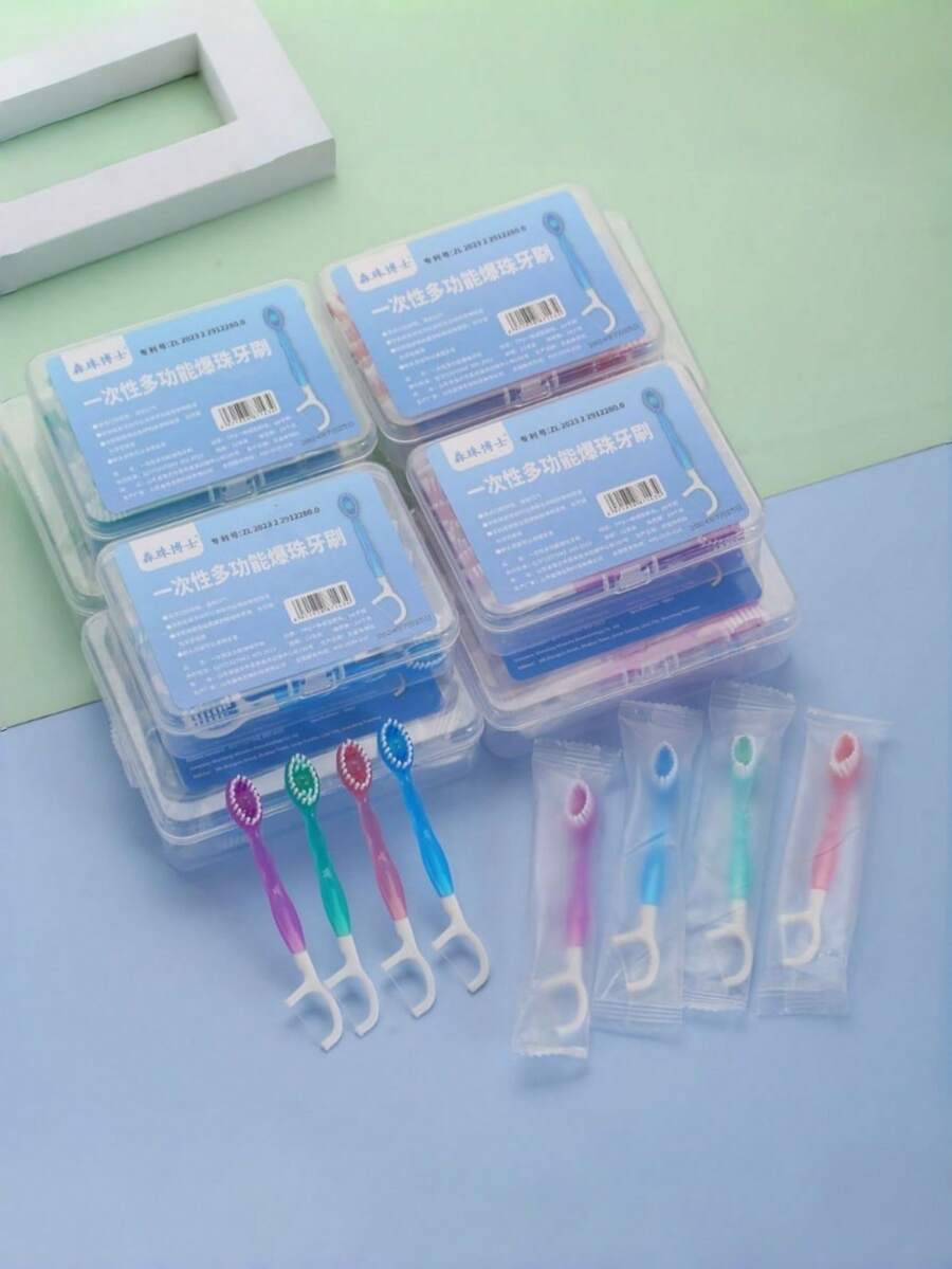 Disposable Mini Toothbrushes With Built-In Fresh Pearl Toothpaste, No Water Needed, Portable Multi-Function Travel Oral Toothbrush, Fresh Teeth Cleaning - Multicolor - View 1